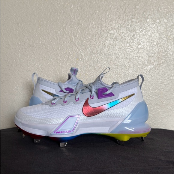 Nike Force Zoom Trout 9 Elite White Rainbow Baseball Cleats FV4575-106 Men Sz 7 - Picture 1 of 11